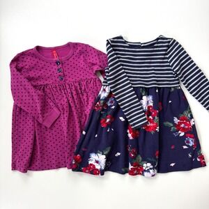 Hanna Andersson Joules Girls Long Sleeve Dress Bundle Purple Polka Dot Size 3